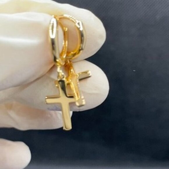 14K Gold Cross Earrings - Picture 4 of 7